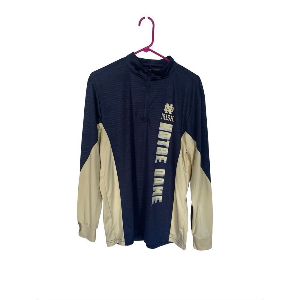 Colosseum Mens Blue Cream Notre Dame Fighting Irish Marled 1/4 Zip Jacket Large